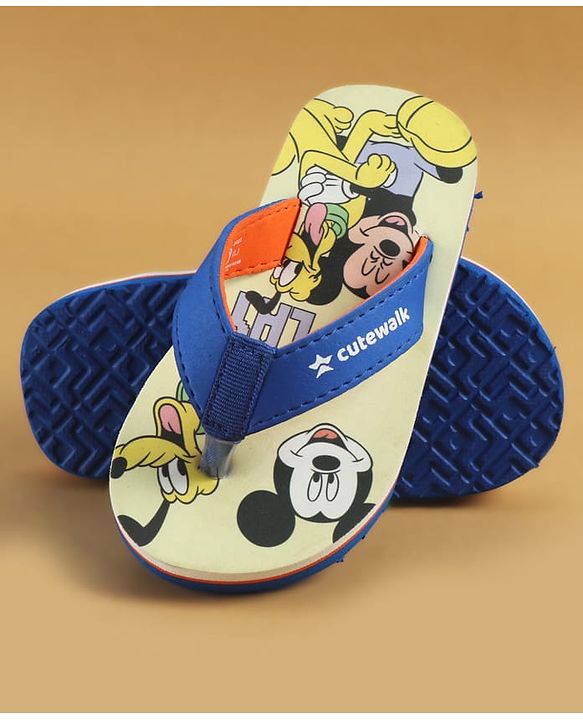Cute Walk by Babyhug Disney Slip On Flip Flops With Mickey & Friends Print - Blue