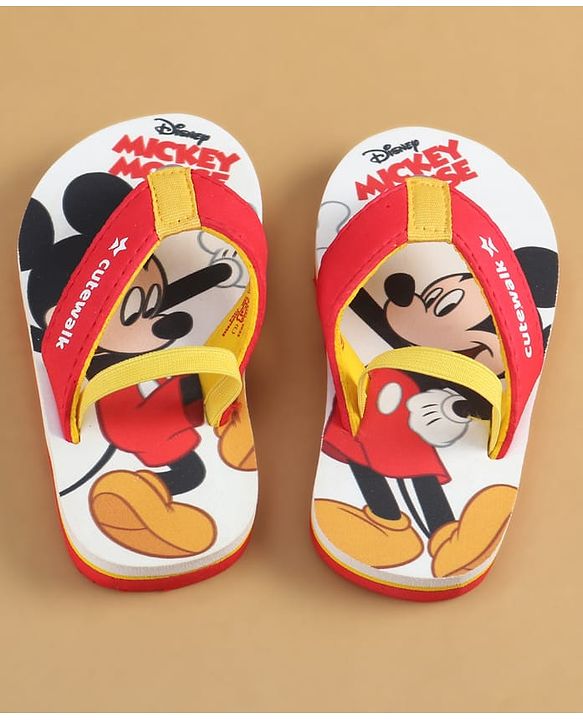 Cute Walk by Babyhug Disney Flip Flops with Back Strap & Mickey Mouse Print - Red