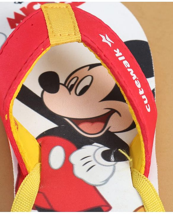 Cute Walk by Babyhug Disney Flip Flops with Back Strap & Mickey Mouse Print - Red