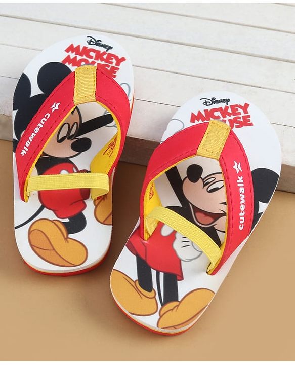 Cute Walk by Babyhug Disney Flip Flops with Back Strap & Mickey Mouse Print - Red