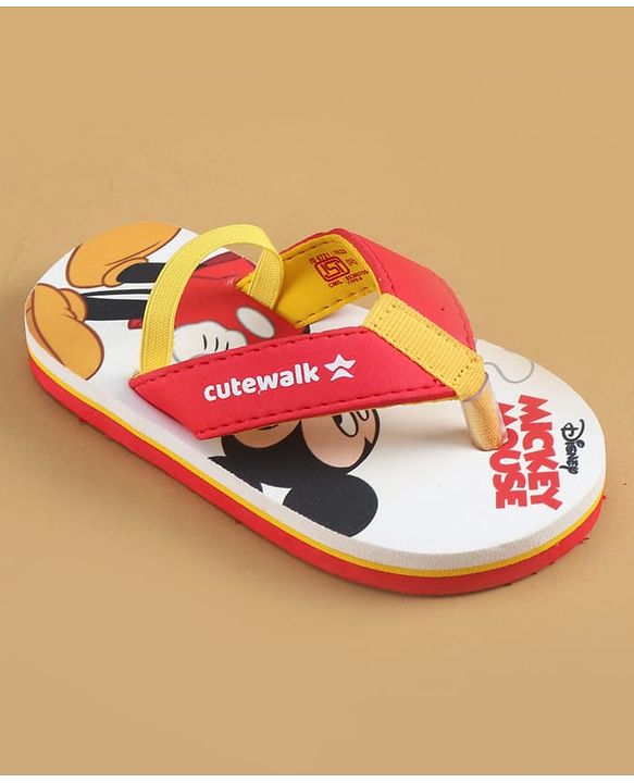 Cute Walk by Babyhug Disney Flip Flops with Back Strap & Mickey Mouse Print - Red