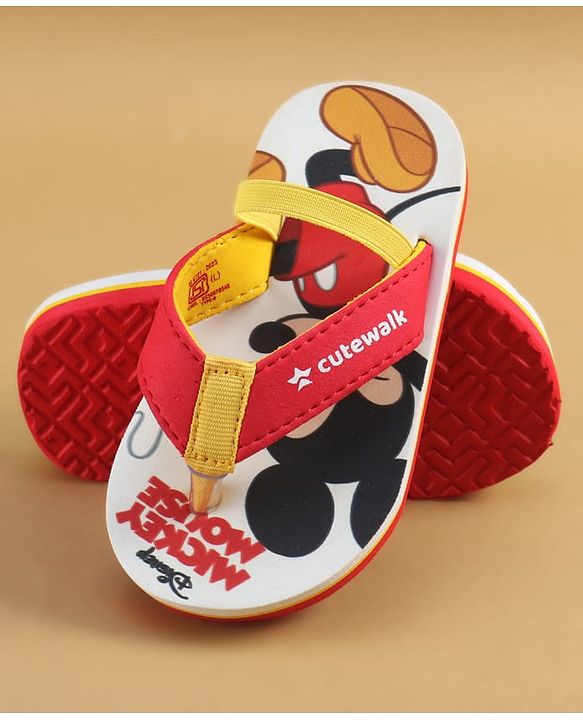 Cute Walk by Babyhug Disney Flip Flops with Back Strap & Mickey Mouse Print - Red