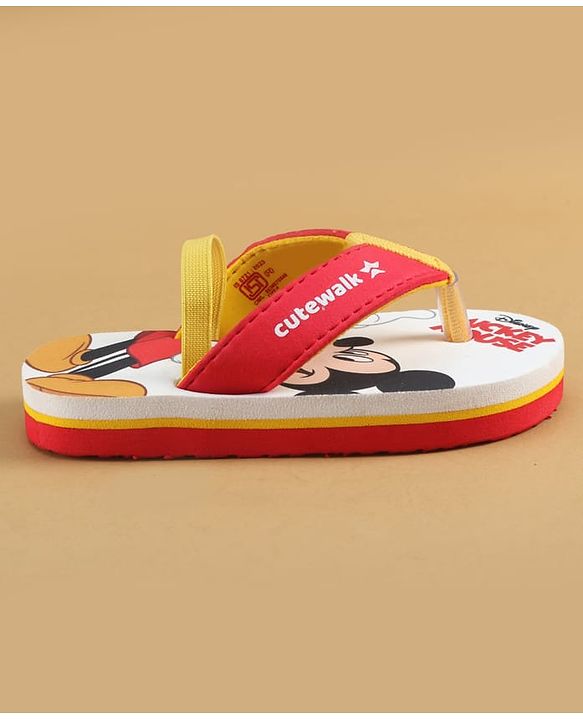 Cute Walk by Babyhug Disney Flip Flops with Back Strap & Mickey Mouse Print - Red