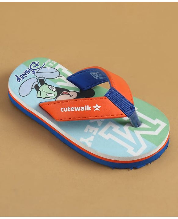 Cute Walk by Babyhug Disney Slip On Flip Flops with Mickey Mouse Print - Blue