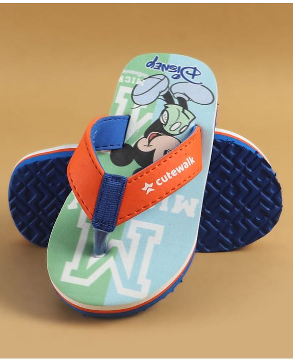 Cute Walk by Babyhug Disney Slip On Flip Flops with Mickey Mouse Print - Blue