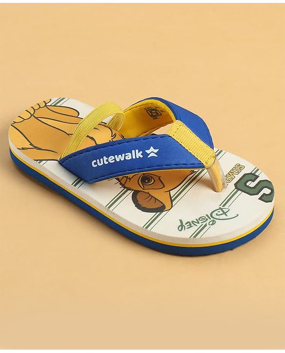 Cute Walk by Babyhug Disney Back Strap Closure Flip Flops With Lion King Print - White & Blue