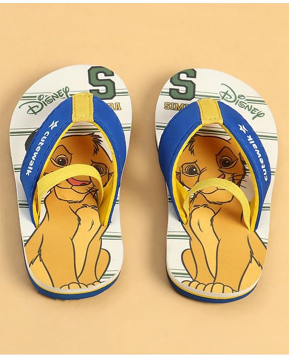 Cute Walk by Babyhug Disney Back Strap Closure Flip Flops With Lion King Print - White & Blue