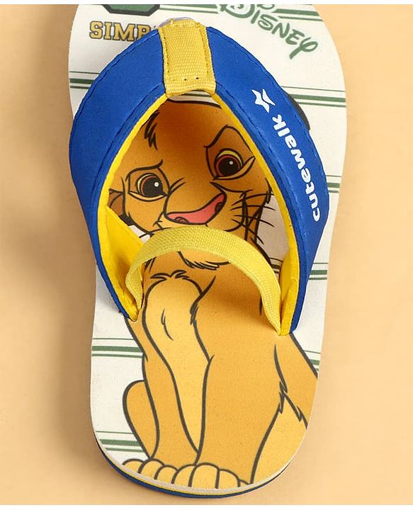 Cute Walk by Babyhug Disney Back Strap Closure Flip Flops With Lion King Print - White & Blue