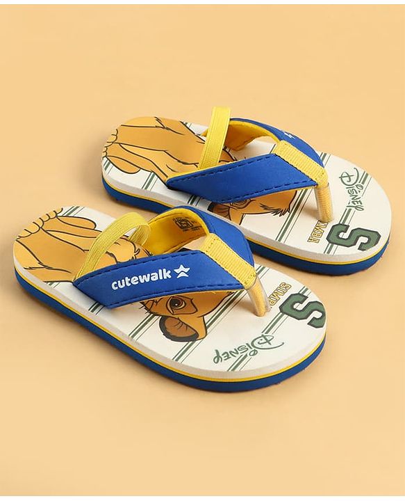 Cute Walk by Babyhug Disney Back Strap Closure Flip Flops With Lion King Print - White & Blue