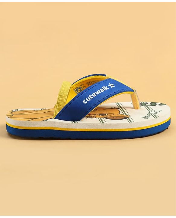 Cute Walk by Babyhug Disney Back Strap Closure Flip Flops With Lion King Print - White & Blue