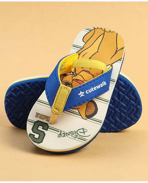 Cute Walk by Babyhug Disney Back Strap Closure Flip Flops With Lion King Print - White & Blue