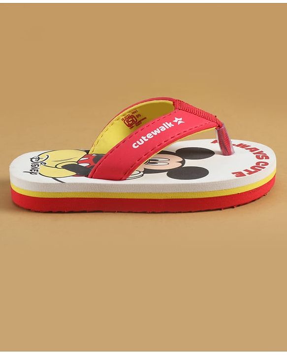 Cute Walk by Babyhug Disney Slip On Flip Flops with Mickey Mouse Print - Red
