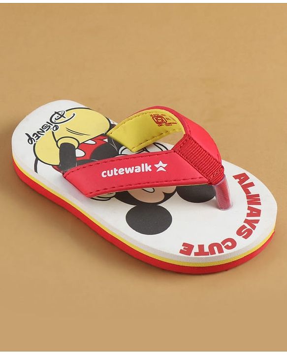 Cute Walk by Babyhug Disney Slip On Flip Flops with Mickey Mouse Print - Red