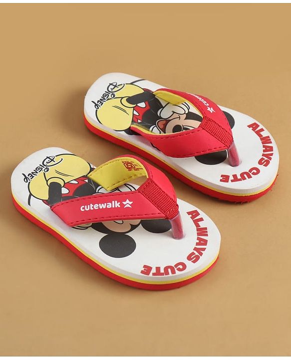 Cute Walk by Babyhug Disney Slip On Flip Flops with Mickey Mouse Print - Red