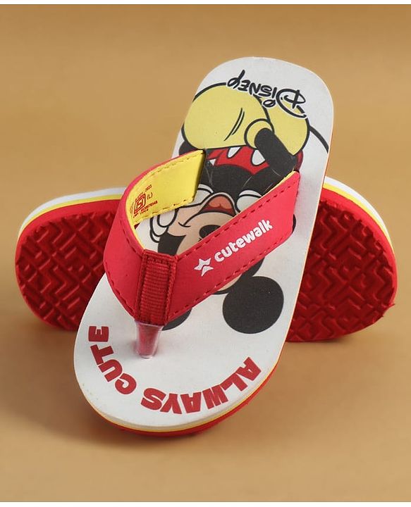 Cute Walk by Babyhug Disney Slip On Flip Flops with Mickey Mouse Print - Red