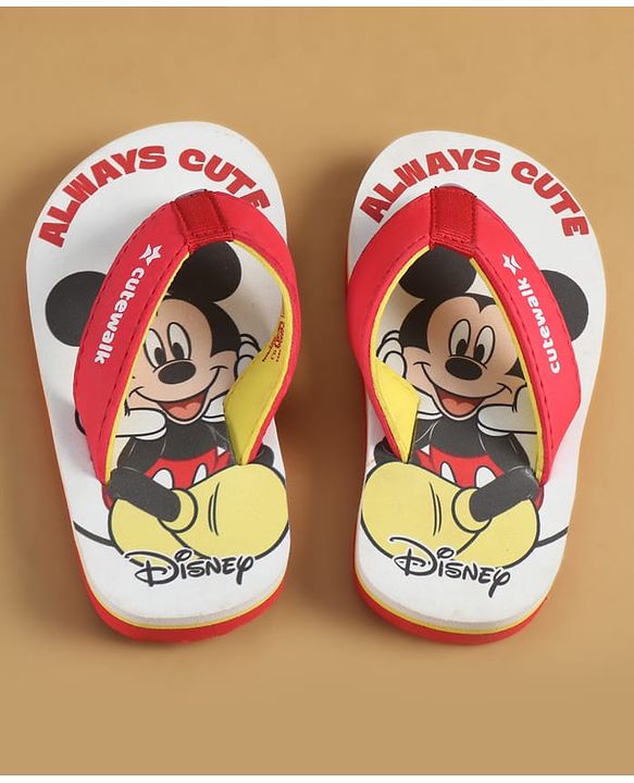 Cute Walk by Babyhug Disney Slip On Flip Flops with Mickey Mouse Print - Red