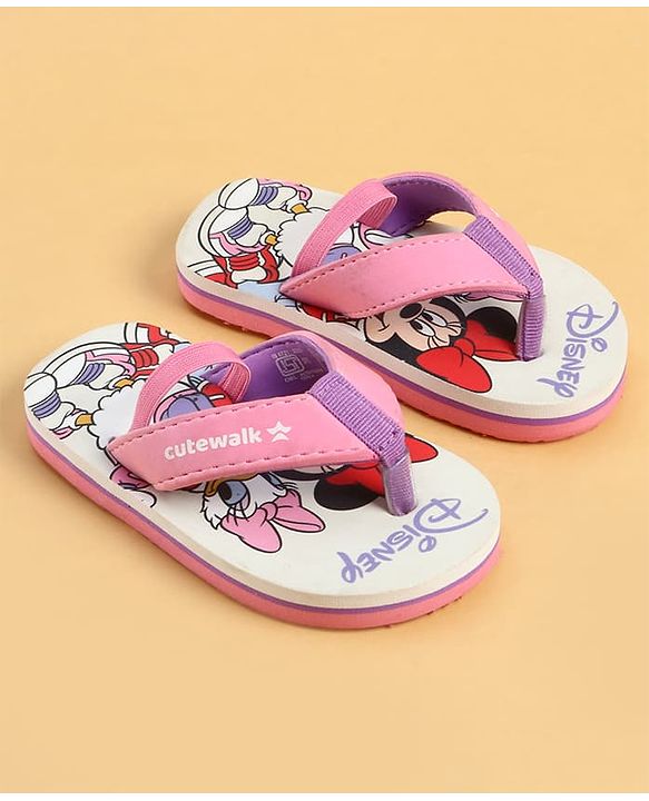 Cute Walk by Babyhug Disney Back Strap Closure Flip Flops With Minnie Mouse Print - Purple & White