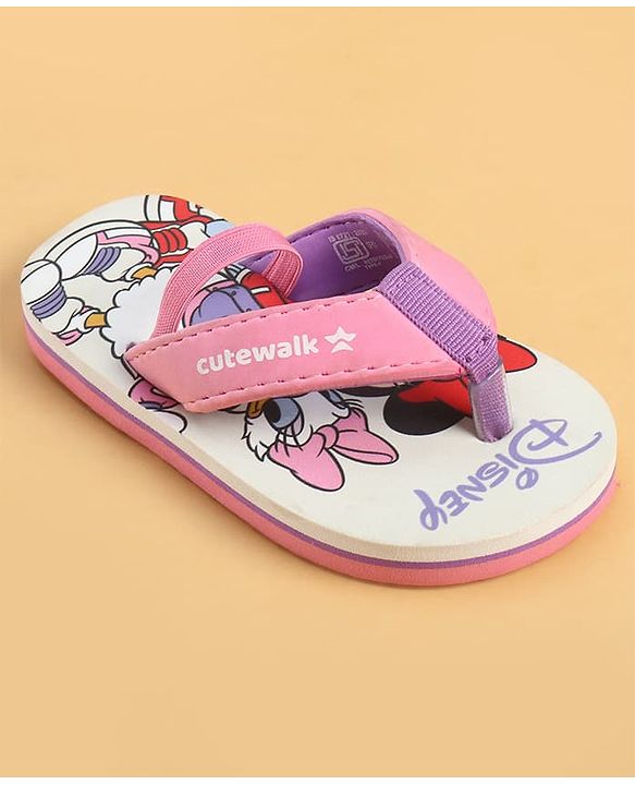 Cute Walk by Babyhug Disney Back Strap Closure Flip Flops With Minnie Mouse Print - Purple & White