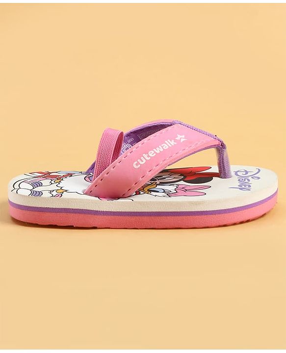 Cute Walk by Babyhug Disney Back Strap Closure Flip Flops With Minnie Mouse Print - Purple & White