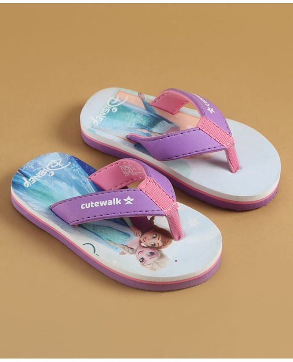 Cute Walk by Babyhug Disney Slip On Flip Flops with Disney Princes Print - Purple