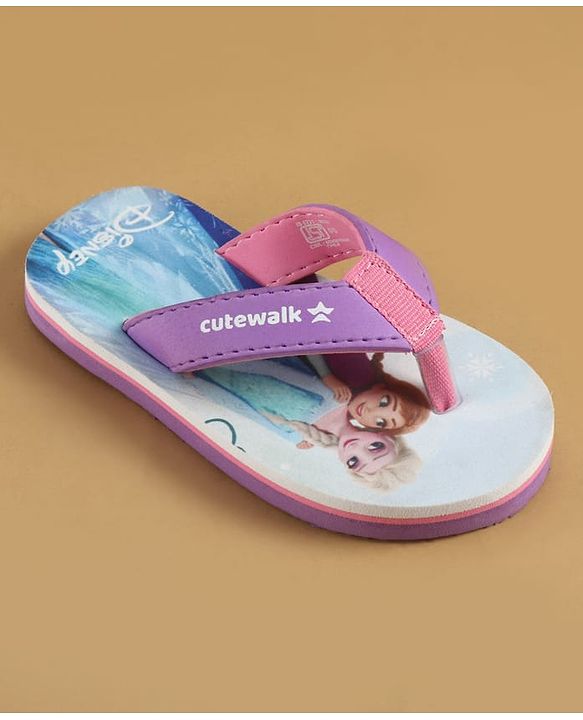 Cute Walk by Babyhug Disney Slip On Flip Flops with Disney Princes Print - Purple