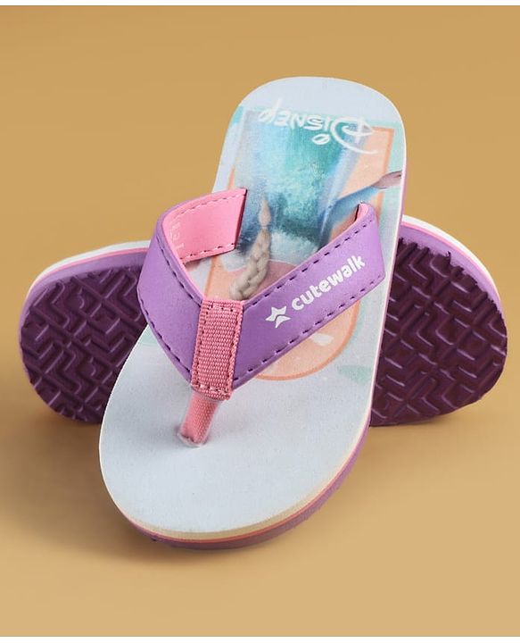 Cute Walk by Babyhug Disney Slip On Flip Flops with Disney Princes Print - Purple