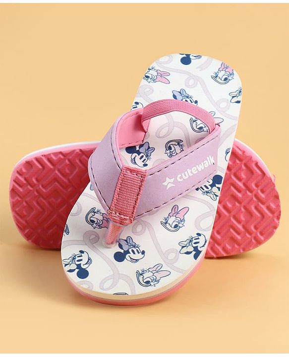 Cute Walk by Babyhug Disney Back Strap Closure Flip Flops With Minnie Mouse Print - White & Purple
