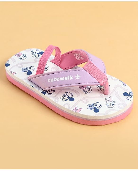 Cute Walk by Babyhug Disney Back Strap Closure Flip Flops With Minnie Mouse Print - White & Purple