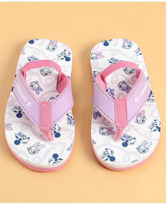 Cute Walk by Babyhug Disney Back Strap Closure Flip Flops With Minnie Mouse Print - White & Purple
