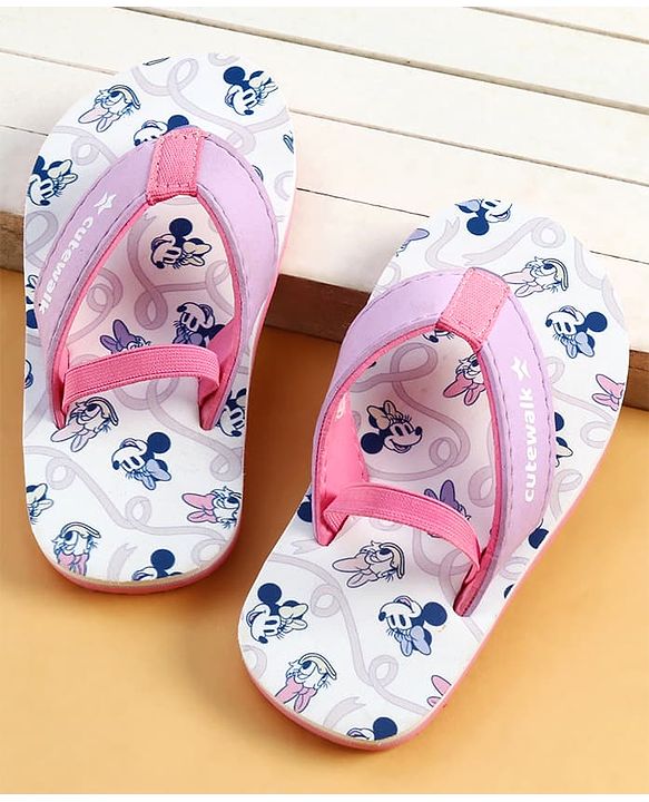 Cute Walk by Babyhug Disney Back Strap Closure Flip Flops With Minnie Mouse Print - White & Purple