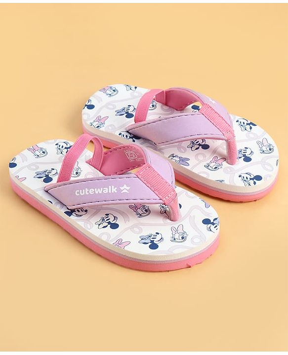 Cute Walk by Babyhug Disney Back Strap Closure Flip Flops With Minnie Mouse Print - White & Purple