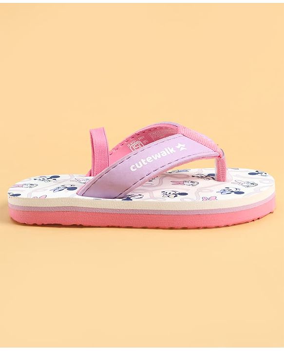 Cute Walk by Babyhug Disney Back Strap Closure Flip Flops With Minnie Mouse Print - White & Purple