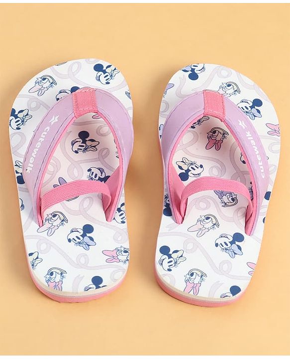 Cute Walk by Babyhug Disney Back Strap Closure Flip Flops With Minnie Mouse Print - White & Purple