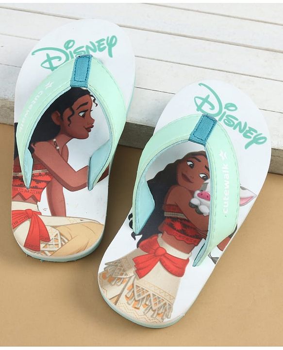 Cute Walk by Babyhug Disney Slip On Flip Flops with Disney Princes Print - Mint