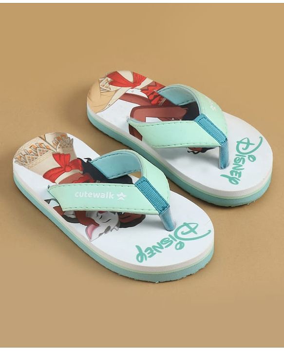 Cute Walk by Babyhug Disney Slip On Flip Flops with Disney Princes Print - Mint