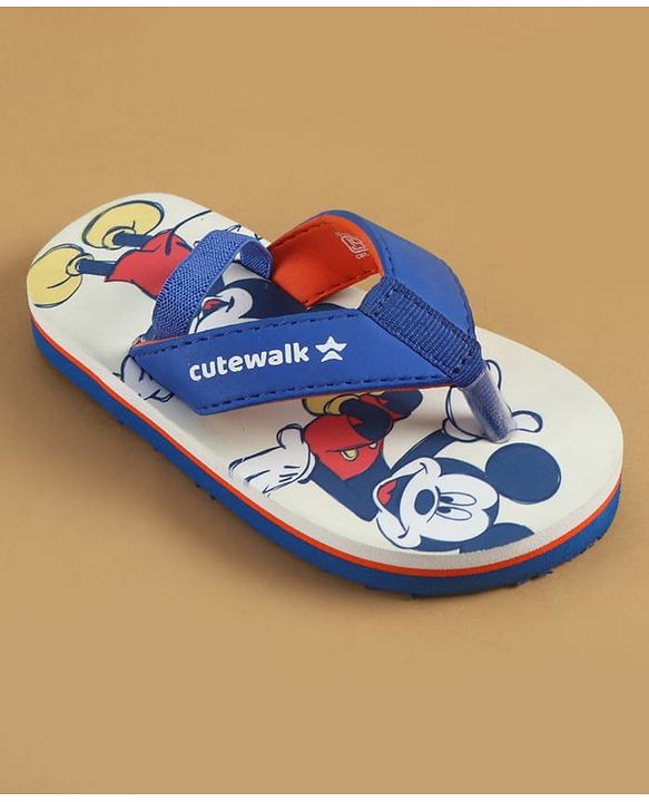 Cute Walk by Babyhug Disney Flip Flops with Back Strap & Mickey Mouse Print - Blue