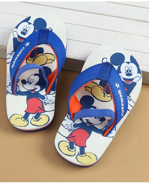 Cute Walk by Babyhug Disney Flip Flops with Back Strap & Mickey Mouse Print - Blue