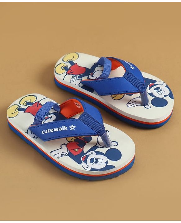 Cute Walk by Babyhug Disney Flip Flops with Back Strap & Mickey Mouse Print - Blue