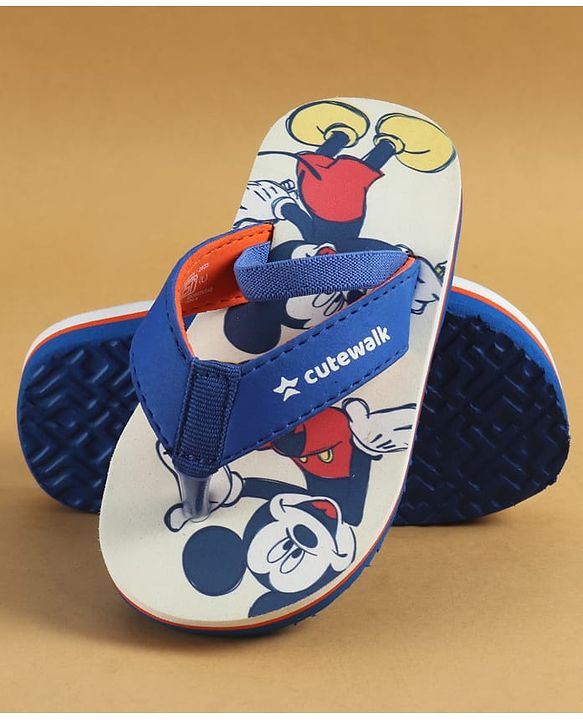 Cute Walk by Babyhug Disney Flip Flops with Back Strap & Mickey Mouse Print - Blue