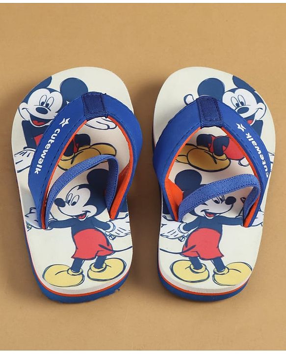 Cute Walk by Babyhug Disney Flip Flops with Back Strap & Mickey Mouse Print - Blue