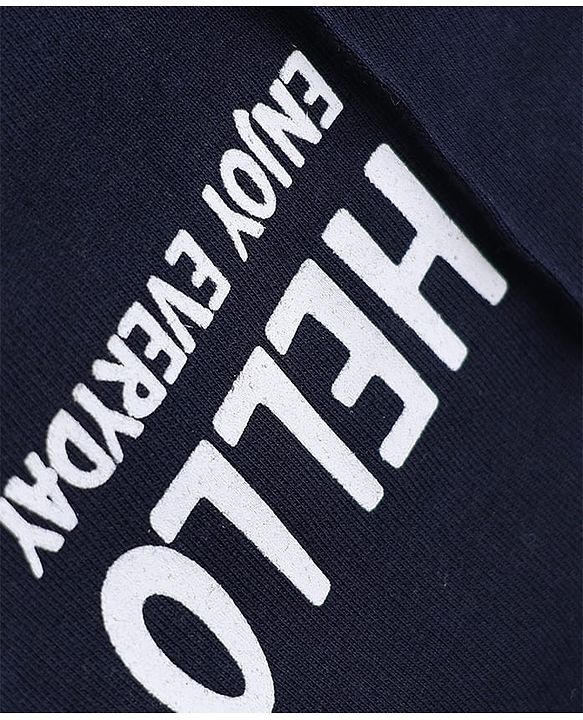 Pine Kids Cotton Knit Full Length Lounge Pants With Hello Enjoy Everyday Text Print- Navy Blue