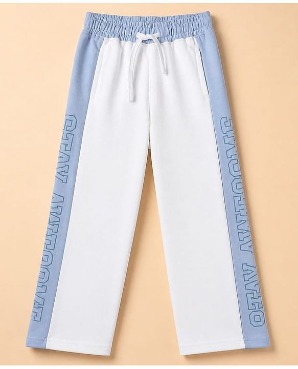 Pine Kids Knit Full Length Lounge Pant With Text Print - White
