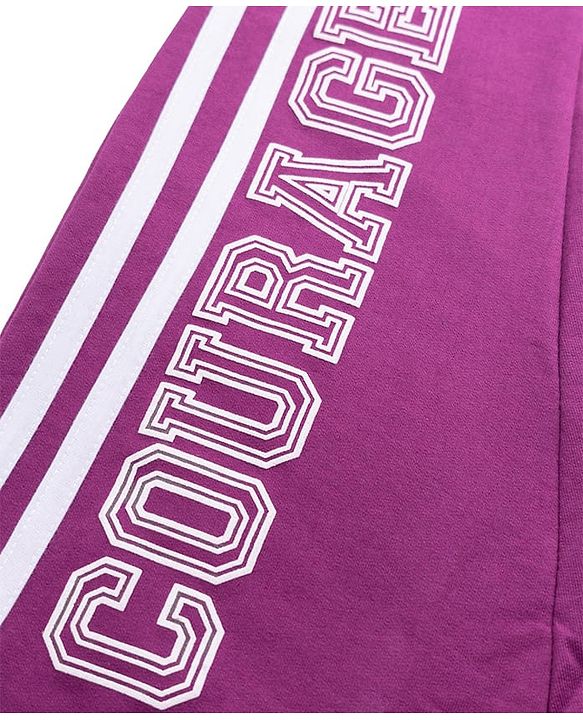 Pine Kids Cotton Knit Full Length Lounge & Track Pants With Text Print - Purple
