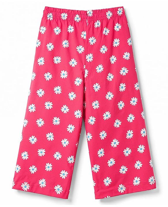 Pine Kids Cotton Knit Half Sleeves Co-Ords Floral Printed T-Shirt & Capri Night Suit - Red