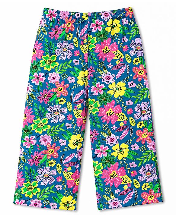 Pine Kids Cotton Knit Half Sleeves Floral Printed T-Shirt & Capri Night Suit - Lime Green