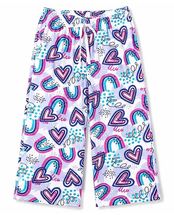 Pine Kids Cotton Knit Half Sleeves Heart Printed T-Shirt & Capri Night Suit - Lavender