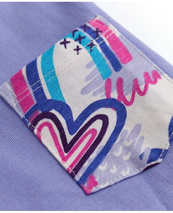 Pine Kids Cotton Knit Half Sleeves Heart Printed T-Shirt & Capri Night Suit - Lavender
