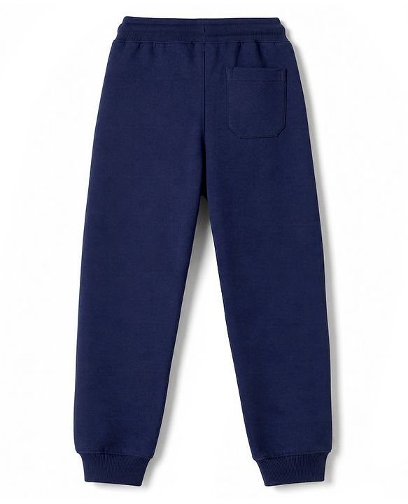 Pine Kids Cotton Knit Full Length Lounge Pant With Text Print - Navy Blue