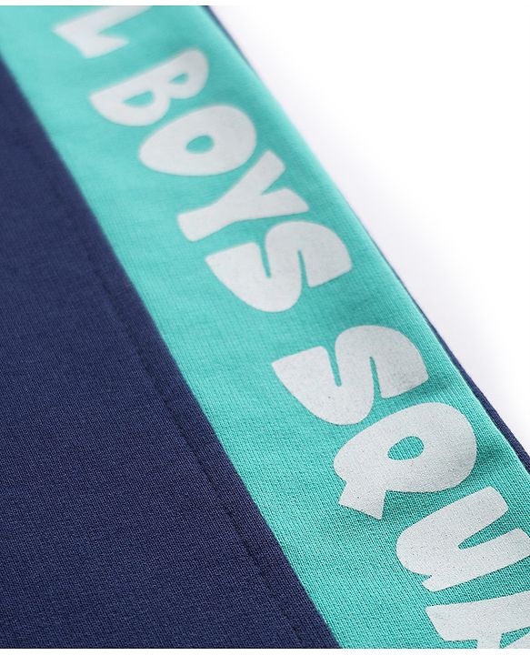 Pine Kids Cotton Knit Full Length Lounge Pant With Text Print - Navy Blue