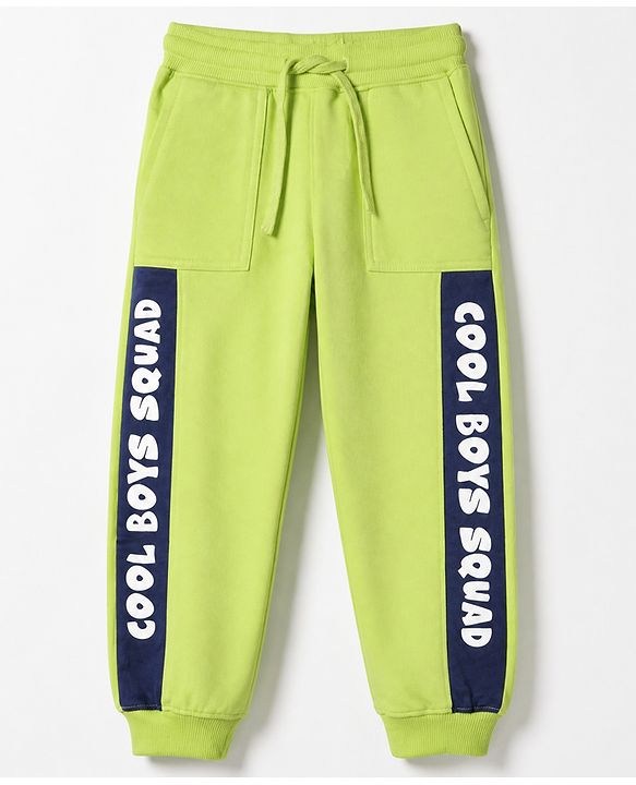 Pine Kids Knit Track Pant With Text Print - Limegreen